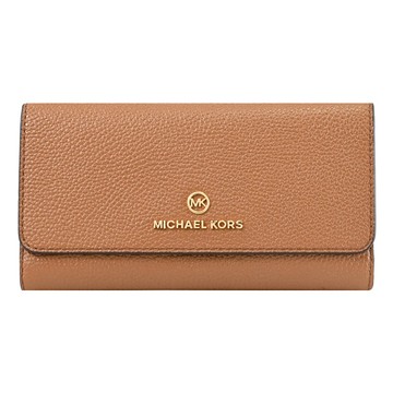 MICHAEL KORS Jet Set Charm 浮雕LOGO荔枝紋三折零錢長夾.咖/金