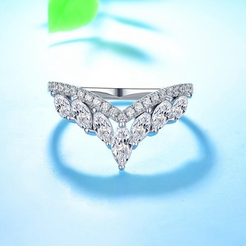 純銀鍍白金馬眼形仿鉆石戒指V戒排戒套戒鉆戒護戒女戒