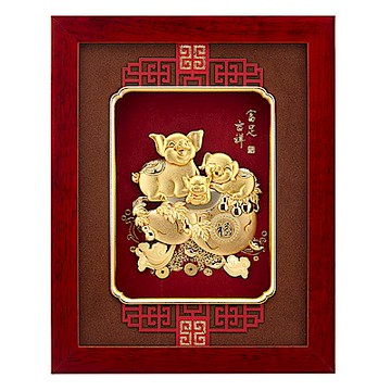 純金豬 金箔畫系列~【富足吉祥】....26 x33 cm