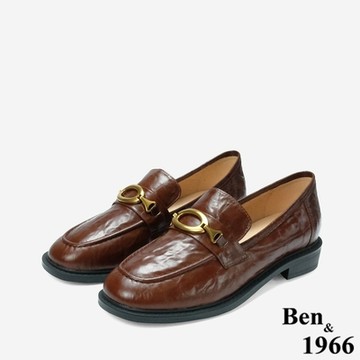 Ben&1966高級質感牛油皮個性復古樂福鞋-咖啡(248092)