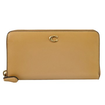 COACH CH801 經典C LOGO質感全皮革ㄇ字拉鍊長夾.淺棕