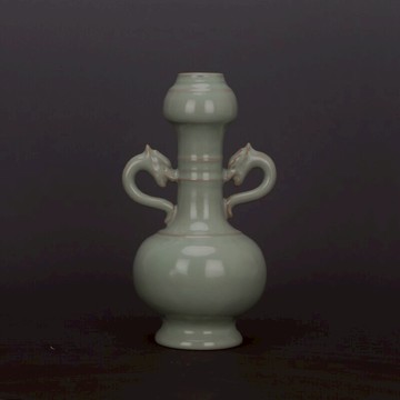 宋 汝窯清涼寺青釉雙龍尊 蒜頭瓶 仿古舊貨瓷器老物件裝飾擺件