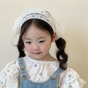 mori🎀mori新款法式洋娃娃敲出片蕾絲花朵兒童頭巾女童三角巾包頭可愛女孩