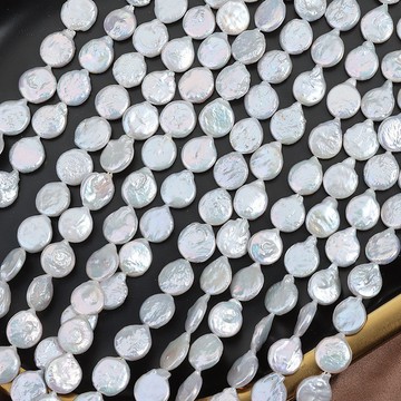 Zz-9-10mm紐扣帶尾巴天然珍珠巴洛克扁圓淡水一串長約38cm約30顆左右