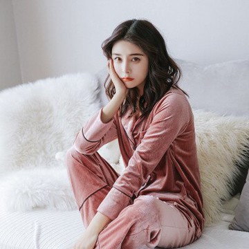 美琪 (親膚柔軟)絲絨家居服2017가을과 겨울秋冬新品金絲絨加厚開衫式睡衣