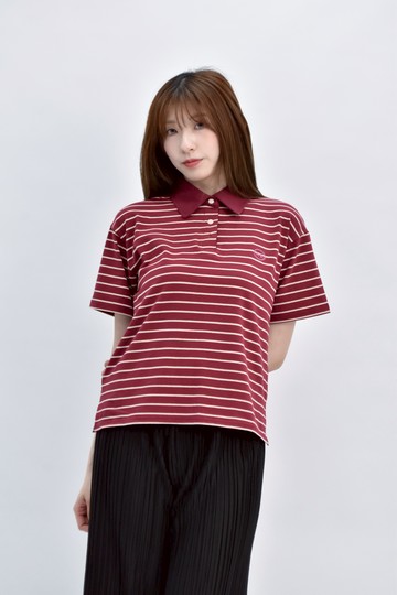 (L) warion limited質感條紋polo衫紅色短袖上衣
