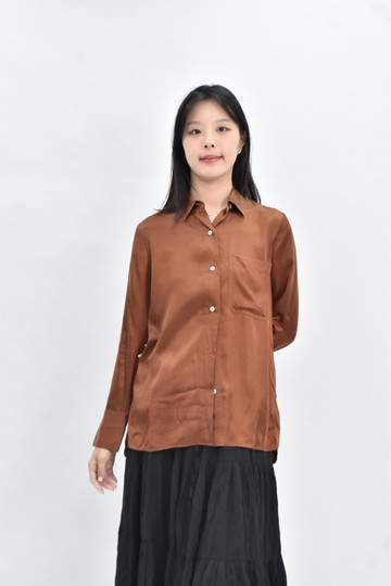 (M) massimo dutti 緞面長袖棕色襯衫上衣