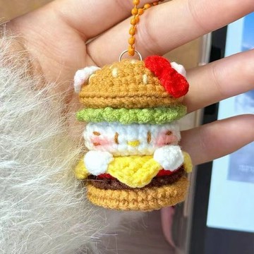 【臺灣出貨】kitty星星漢堡掛件毛線手工編織diy禮物鉤針材料包鉤織小可愛自制