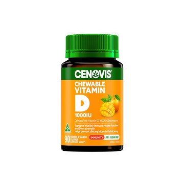 維他命D 【CENOVIS 塞諾維斯】維生素D3 1000IU 咀嚼片 90片(柳橙芒果風味、國際航空版)