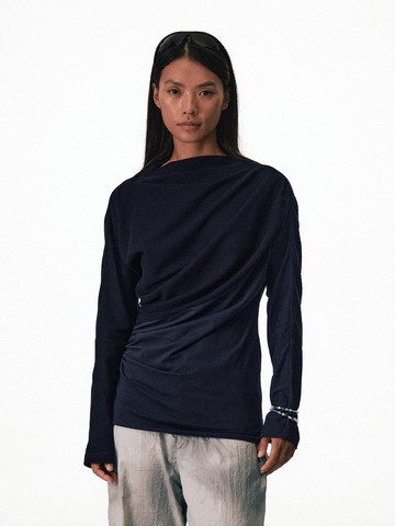 層次感 / 異形不規則抽褶長袖T恤