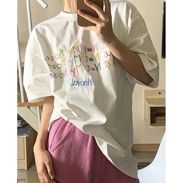 美式復古純棉短袖t恤女夏季設計感小眾oversize寬松chic港味上衣