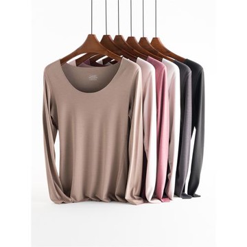 德絨無痕保暖內衣女士秋衣單件上衣大低領秋冬薄款長袖打底衫外穿