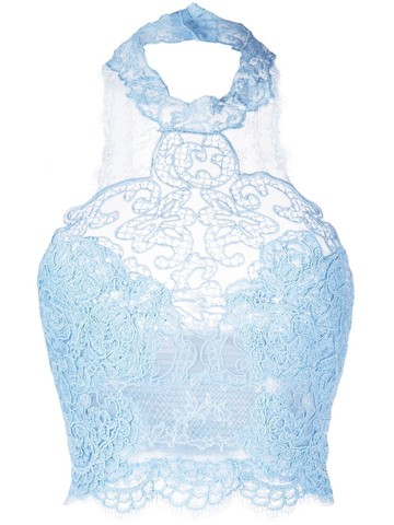 Ermanno Scervino - lace halterneck cropped top - women - Cotton/Polyamide - 40 - Blue