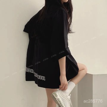 高品質網紅棉夏季T桖女裝短袖T恤寬鬆辣妹純色中長款大碼上衣潮流