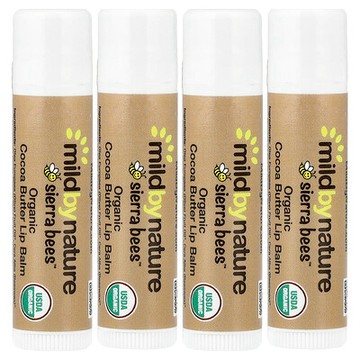 Mild By Nature, Sierra Bees™，有機潤脣，可可脂，4 支，0.15 盎司（4.25 克）