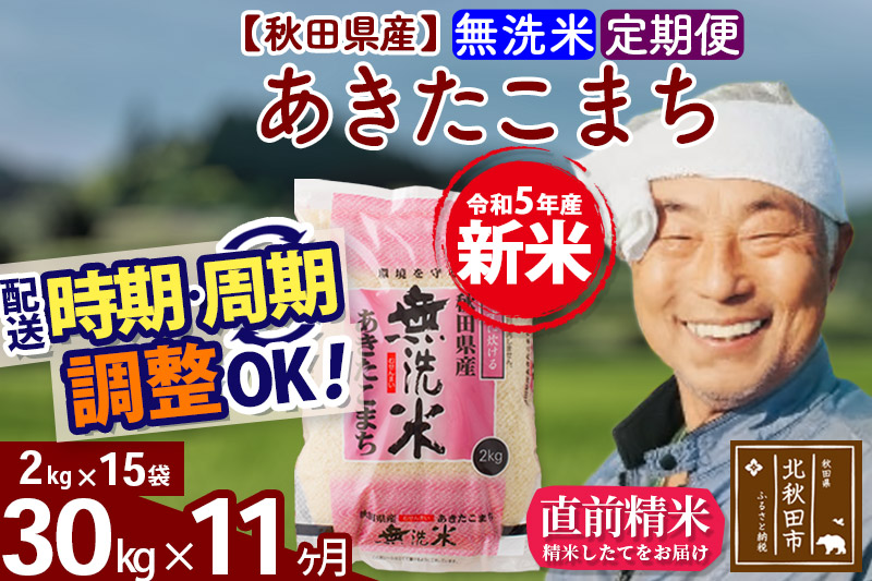 《定期便11ヶ月》＜新米＞秋田県産 あきたこまち 30kg(2kg小分け袋) 令和5年産 配送時期選べる 隔月お届けOK お米 おおもり|oomr-31011