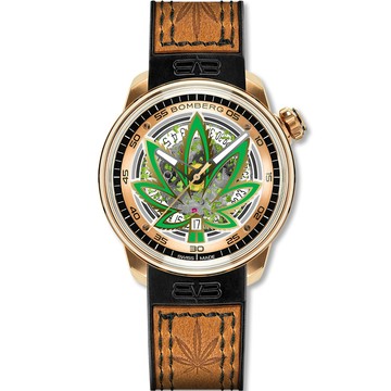 BOMBERG 限量 BB-01 大麻葉圖騰機械錶-玫瑰金x咖啡 CT43APGD.30-3.11