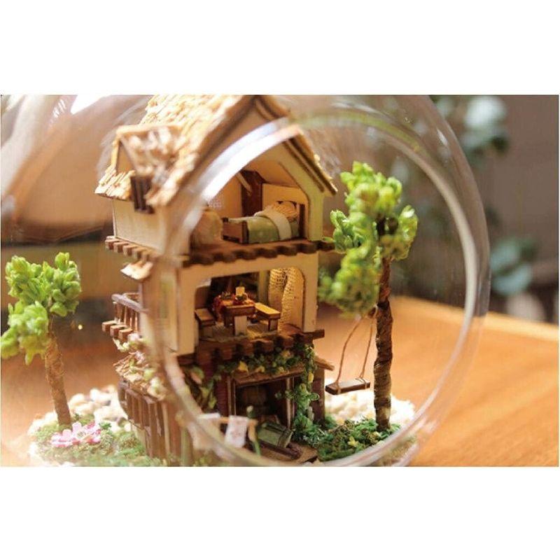 CUTEROOM DIY木製ミニチュアハウス ミニ森の小屋 飾り物 収蔵品 初心者向け ガラスボール テラリウム LEDライト付