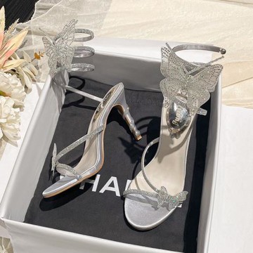 水鉆夏季高跟細跟新款涼鞋女一字帶蛇形纏繞涼鞋蝴蝶結圓頭女涼鞋