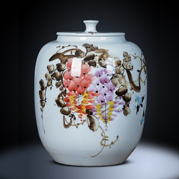 景德鎮陶瓷器手繪茶葉罐大號密封存儲物罐普洱七子茶餅罐米缸帶蓋