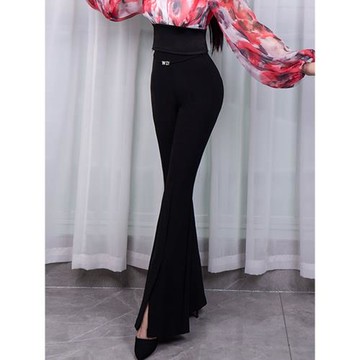 黑色修身顯瘦形體練功服長褲高腰開叉褲子成人舞蹈走秀肚皮舞褲子