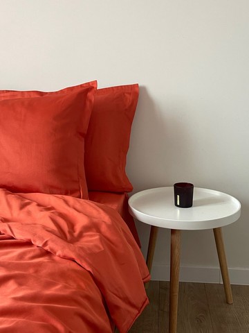 被套組，天然 100% 棉緞紋，紅蘿蔔橘色
