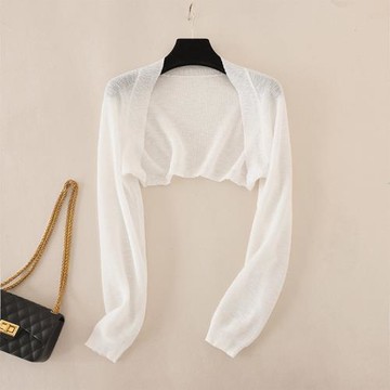 長袖短款冰絲針織防曬開衫女薄款夏季吊帶裙外搭外套披肩空調罩衫