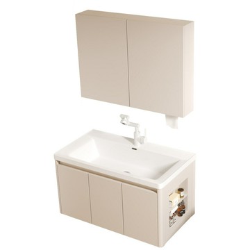 蜂窩鋁浴室柜加深陶瓷一體盆帶側邊柜組合隱藏式風水鏡洗手臺組合[DD150110]