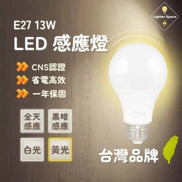 【 台灣公司-現貨速出】LED13W感應燈泡 國家認證 雷達感應 微波感應 感應燈 全電壓 360度無死角 白光 黃光