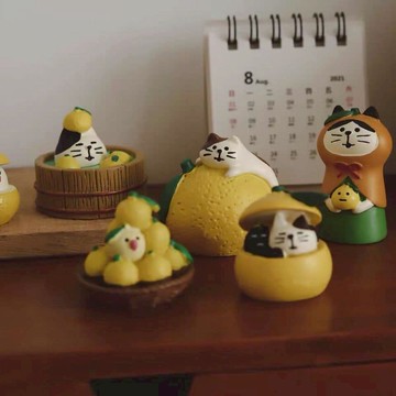 日式夏日柚子貓 治癒系可愛日式小擺件桌面裝飾品
