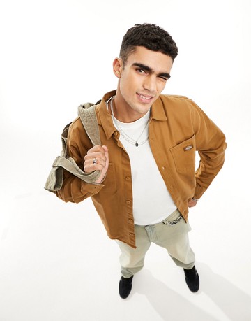 Dickies duck canvas shirt in stone washed brown