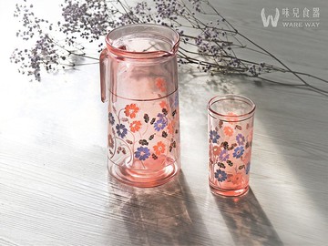 早期壺杯組－春天吹拂的花園 (餐具/舊貨/老物/玻璃/圖案/花樣)