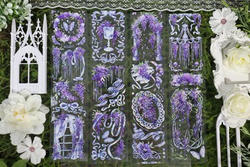 OKMT新七天 紫藤花卉造景流麻咕卡貼紙PET手帳手賬膠帶 紫藤幻夢