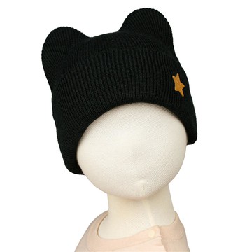 akachan honpo - 針織帽-貓咪-黑色