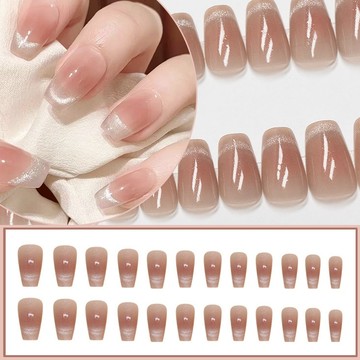 24pcs 假指甲技巧套裝, 帶設計可拆卸多彩法式全覆蓋假指甲藝術工具修指甲