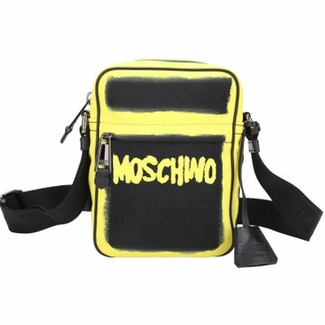 MOSCHINO 漆感塗鴉字母尼龍斜背包(黃色)