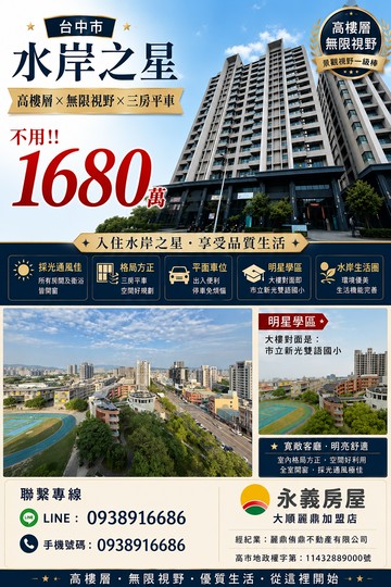台中市新光特區高樓層無限視野三房平車｜台中市太平區新興二街