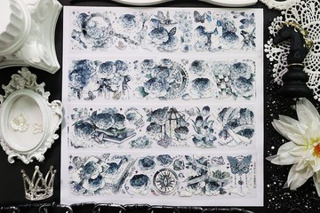 OKMT新七天原創流麻咕卡貼紙PET手帳手賬膠帶貝殼光工藝 冰魄黯夜