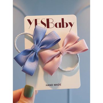YESBABY/高級感織帶蝴蝶結發圈寶寶馬尾頭繩兒童百搭扎發馬尾皮筋