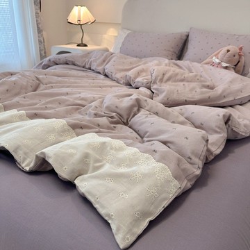 新款A類法式小清新雙層紗床包組 水洗棉床上四件套 被套 宿舍三件套