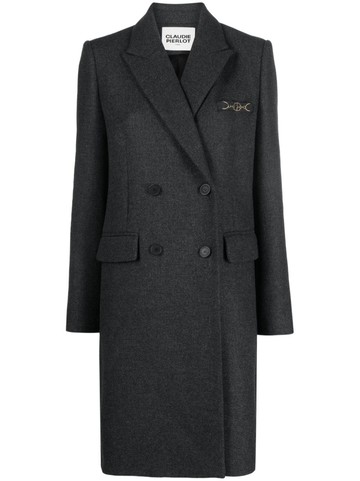 Claudie Pierlot - logo-plaque double-breasted coat - women - Fabric - 38 - Grey