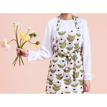 棉麻圍裙 (花意粉灰)