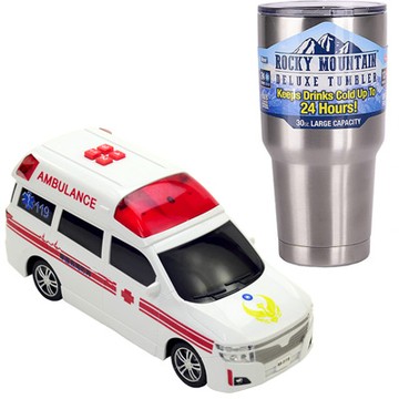 《救難車隊-救護車系列》燈光音效錄音磨輪車+冰霸杯組