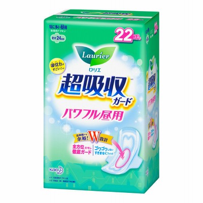 ロリエ超吸収ガード パワフル昼用 / 羽つき / 22コ入(24cm)