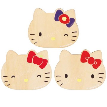 小禮堂 Sanrio 三麗鷗 Hello Kitty 造型木質杯墊 (大臉款)