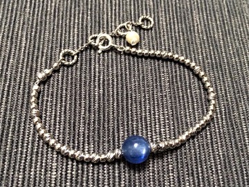 自家設計100%手工製925純銀意大利批花閃珠藍晶石手鏈