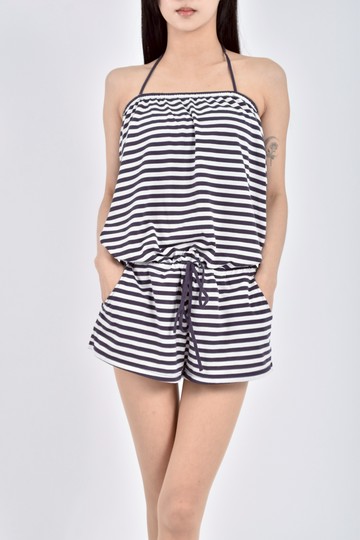 加購優惠(XL) net高腰條紋白色連身裝