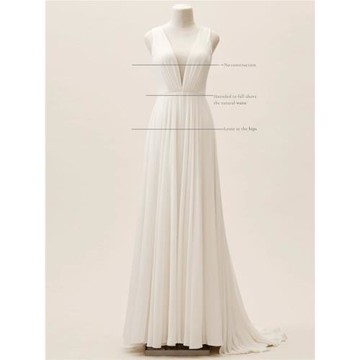 法式復古婚紗新款新娘深V領顯瘦旅拍超仙簡約禮服齊地款垂感雪紡