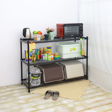 【品樂生活】45X120X90CM 包邊厚鐵框圍籬款三層架 烤漆霧黑/置物架/波浪架/收納架/鐵力士架