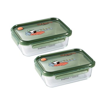 【康寧 Snapware】SNOOPY史努比露營趣耐熱玻璃/可微波/烤箱/保鮮盒1540ml*2-二件組B02